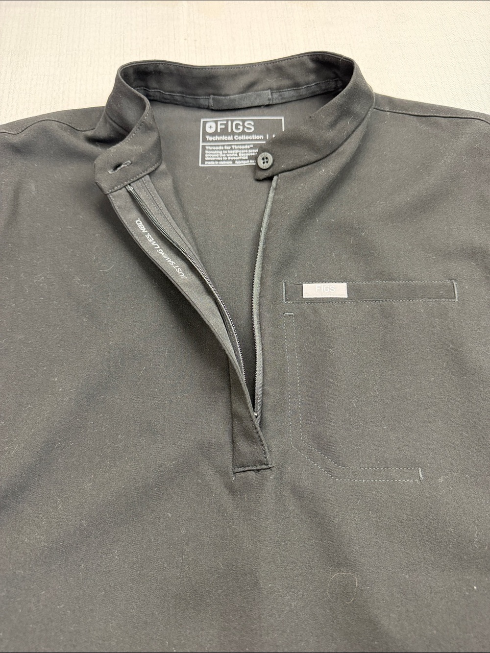 FIGS Montex Black Scrub Top (Mock Neck / Classic or Relaxed Fit with 3 pockets) - Picture 4 of 10